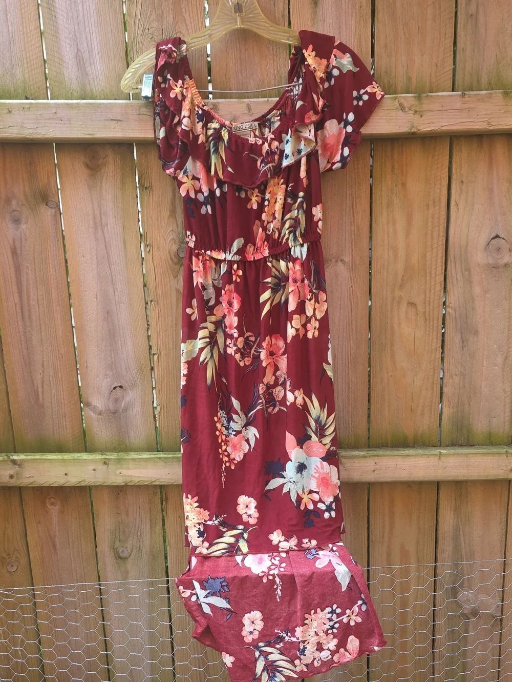 Floral Off-Shoulder Maxi Dress - Burgundy